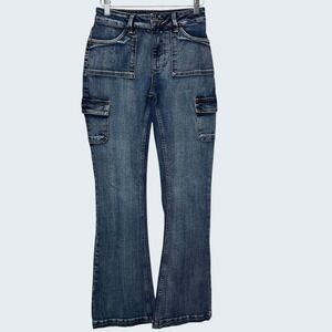 Subdued Womens Jeans 4/26 Blue Soft Flare Cargo Medium Wash Mid Rise 25x31